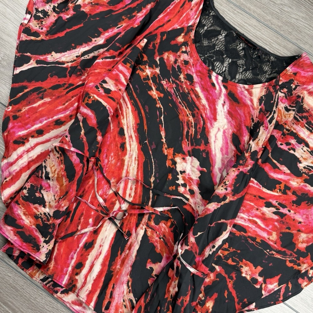 Sofia Vergara Women's Marbled Print Scoop Neck Poncho Style Top Red Large Newโ